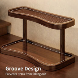 2 Tier Bamboo Desktop Organizer Stand Bookcase Table Rack Kitchen Storage Shelf - thumbnail 5