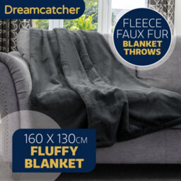 Dreamcatcher Blanket Throw Soft Faux Fur 160 X 130Cm Dark Grey Fleece Overblanket Fluffy Blanket  For Sofa & Beds - thumbnail 2