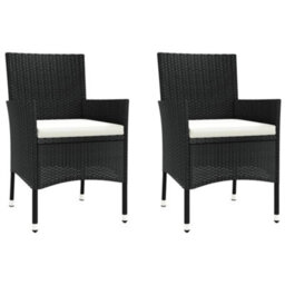Berkfield 3 Piece Garden Bistro Set With Cushions Black Poly Rattan - thumbnail 4