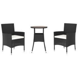 Berkfield 3 Piece Garden Bistro Set With Cushions Black Poly Rattan - thumbnail 3