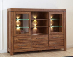 Arte Gent 2 Door 6 Drawer Sideboard Cabinet Stirling Oak With Glass Fronts - thumbnail 4