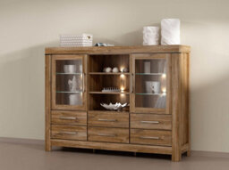 Arte Gent 2 Door 6 Drawer Sideboard Cabinet Stirling Oak With Glass Fronts - thumbnail 5