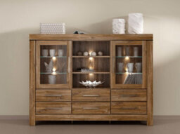 Arte Gent 2 Door 6 Drawer Sideboard Cabinet Stirling Oak With Glass Fronts