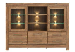 Arte Gent 2 Door 6 Drawer Sideboard Cabinet Stirling Oak With Glass Fronts - thumbnail 2