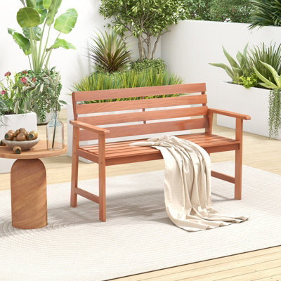 Costway Patio Hardwood Bench Outdoor Loveseat Backyard Wood 2-Seat Chair - image 1