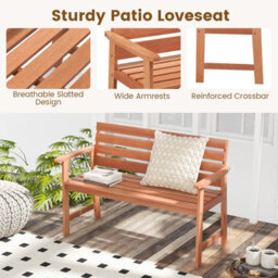 Costway Patio Hardwood Bench Outdoor Loveseat Backyard Wood 2-Seat Chair - thumbnail 8