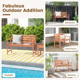 Costway Patio Hardwood Bench Outdoor Loveseat Backyard Wood 2-Seat Chair - thumbnail 9