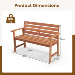 Costway Patio Hardwood Bench Outdoor Loveseat Backyard Wood 2-Seat Chair - thumbnail 3