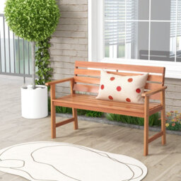 Costway Patio Hardwood Bench Outdoor Loveseat Backyard Wood 2-Seat Chair - thumbnail 4