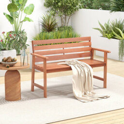 Costway Patio Hardwood Bench Outdoor Loveseat Backyard Wood 2-Seat Chair - thumbnail 1