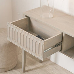 Pacific Lifestyle Light Grey Mango Wood Console Table With 1 Drawer And Open Storage Niche 120Cm, Khao - thumbnail 3