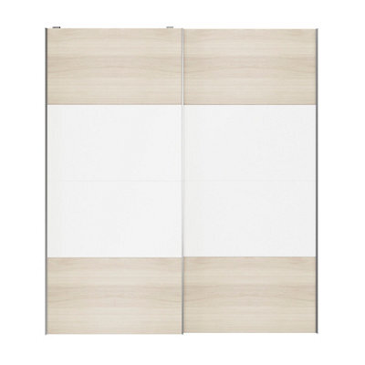 GoodHome Atomia Contemporary Panelled Without Mirror Doors Matt White Oak Effect 2 Door Sliding Wardrobe Door Kit (H)2250mm (W)2000mm - image 1