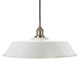 Pale Grey Large Chancery Painted Dome Pendant Light With Brushed Chrome Lamp Holder And Black Twisted Cable - Se Home