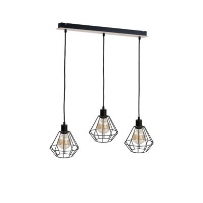 Luminosa Lighting Luminosa Atwood Bar Pendant Ceiling Light Black, Wood, 63Cm, 3X E27
