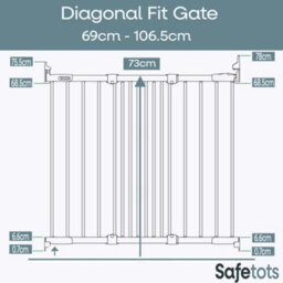 Safetots Diagonal Fit Baby Gate, 67Cm - 105.5Cm, White Wood, Multi Fit Stair Gate, Diagonal Fit Safety Gate - thumbnail 3