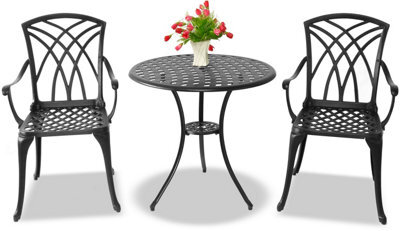 Centurion Supports Oshowa Garden And Patio Table And 2 Large Chairs With Armrests Cast Aluminium Bistro Set Black - image 1