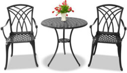 Centurion Supports Oshowa Garden And Patio Table And 2 Large Chairs With Armrests Cast Aluminium Bistro Set Black - thumbnail 1