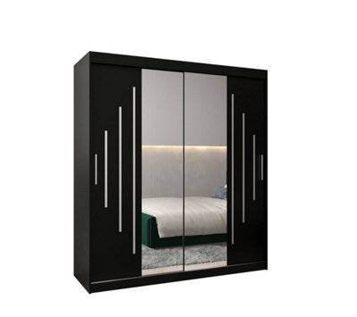 Arte Chic York I Mirrored Sliding Door Wardrobe With Shelves And Hanging Rails In Black H2000mm W1800mm D620mm - image 1