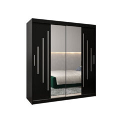 Arte Chic York I Mirrored Sliding Door Wardrobe With Shelves And Hanging Rails In Black H2000mm W1800mm D620mm - thumbnail 1