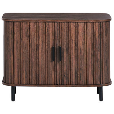 Wyld And Coco Casanova Retro Sliding Sideboard, Dark Brown Matt Laminate, Black Legs, Pine Handles, W80 X D40 X H60Cm - image 1