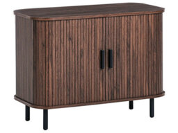 Wyld And Coco Casanova Retro Sliding Sideboard, Dark Brown Matt Laminate, Black Legs, Pine Handles, W80 X D40 X H60Cm - thumbnail 3