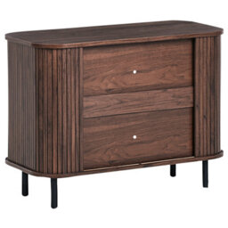Wyld And Coco Casanova Retro Sliding Sideboard, Dark Brown Matt Laminate, Black Legs, Pine Handles, W80 X D40 X H60Cm - thumbnail 6