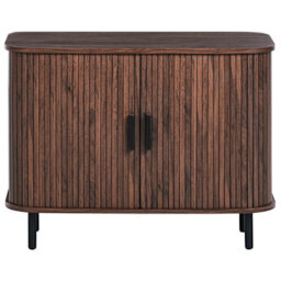 Wyld And Coco Casanova Retro Sliding Sideboard, Dark Brown Matt Laminate, Black Legs, Pine Handles, W80 X D40 X H60Cm - thumbnail 1