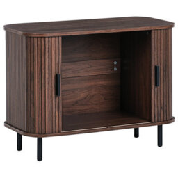 Wyld And Coco Casanova Retro Sliding Sideboard, Dark Brown Matt Laminate, Black Legs, Pine Handles, W80 X D40 X H60Cm - thumbnail 5
