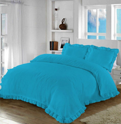 Homes & Linen Santiago Duvet Cover Bedding Set Frilled Edge Easy Care Polycotton Plain Pattern Ruffle Frill Corner With Pillowcases