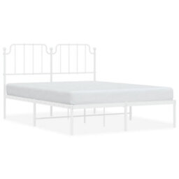 Berkfield Metal Bed Frame Without Mattress With Headboard White 150X200Cm - thumbnail 2