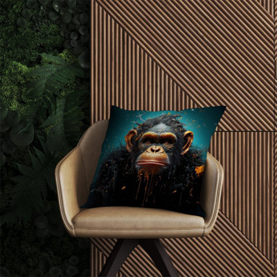 Warren Reed Designer Monkey Face Splashart Blue Outdoor Cushion 60Cm X 60Cm