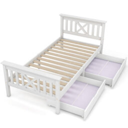Matteo Sturdy Single Wooden Bed Frame With Storage Drawers, Solid Pine, 3Ft, White, 90X190Cm - thumbnail 6