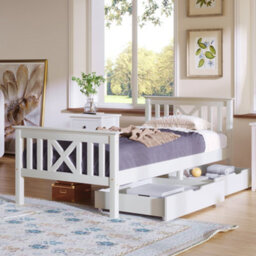 Matteo Sturdy Single Wooden Bed Frame With Storage Drawers, Solid Pine, 3Ft, White, 90X190Cm - thumbnail 7