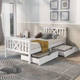Matteo Sturdy Single Wooden Bed Frame With Storage Drawers, Solid Pine, 3Ft, White, 90X190Cm - thumbnail 9