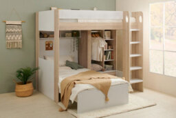 Flair Hampton L Shape Bunk Bed With Wardrobe White & Oak - thumbnail 1