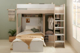 Flair Hampton L Shape Bunk Bed With Wardrobe White & Oak - thumbnail 2