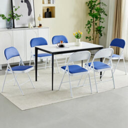 Mcc Direct Set Of 6 Folding Dining Chairs With Metal Frame And Padded Seats Blue