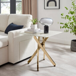 Furniturebox Uk Leonardo Side Table With White Glass Marble Effect Top And Gold Legs - thumbnail 2