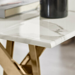 Furniturebox Uk Leonardo Side Table With White Glass Marble Effect Top And Gold Legs - thumbnail 4