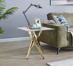 Furniturebox Uk Leonardo Side Table With White Glass Marble Effect Top And Gold Legs - thumbnail 1