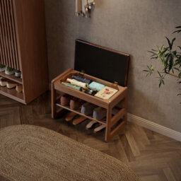 Yqjjgl Stylish Solid Wood Shoe Storage Bench With Flip-Top Seat And Hidden Storage In Walnut 60Cm Shoe Rack - thumbnail 2