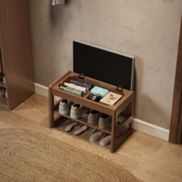 Yqjjgl Stylish Solid Wood Shoe Storage Bench With Flip-Top Seat And Hidden Storage In Walnut 60Cm Shoe Rack