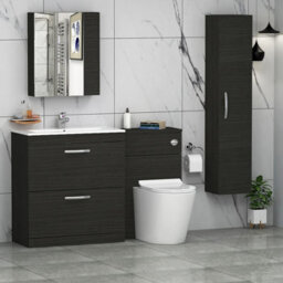 Royal Bathrooms Turin 1300mm Hale Black 2-Drawer Minimalist Basin With Cesar Back To Wall Toilet Furniture Pack - thumbnail 3