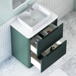 Royal Bathrooms Avenza 800mm Deep Moss Green Floor Standing Countertop Bathroom Vanity Unit 2 Drawer With Cube Basin - thumbnail 5
