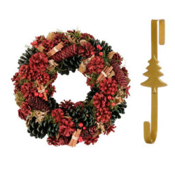 Dibor 36Cm Cinnamon Pine Front Door Christmas Wreath With Tree Wreath Hanger