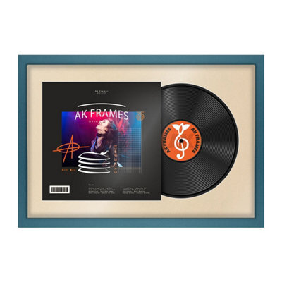 "AK Frames 25X17"" Navy Blue Modern Vinyl Record Frame With Ivory Mount For 12 Inch Lp Cover & Disc - Overlapped Design" - image 1