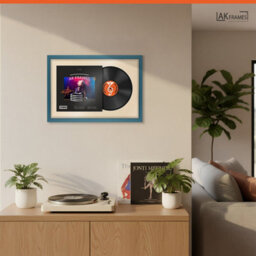 "AK Frames 25X17"" Navy Blue Modern Vinyl Record Frame With Ivory Mount For 12 Inch Lp Cover & Disc - Overlapped Design" - thumbnail 5