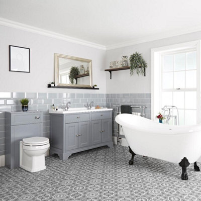 Homestylestore Light Grey Bathroom Suite Double Ended Slipper Bath, 1210mm Vanity Unit And Back To Wall Toilet - image 1