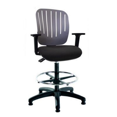 Flexi Grey Draughtsman Chair With Black Upholstered Seat