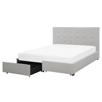 Beliani Bed With Storage Drawers Fabric La Rochelle 160 X 200 Cm (Eu King Size) Light Grey - image 1